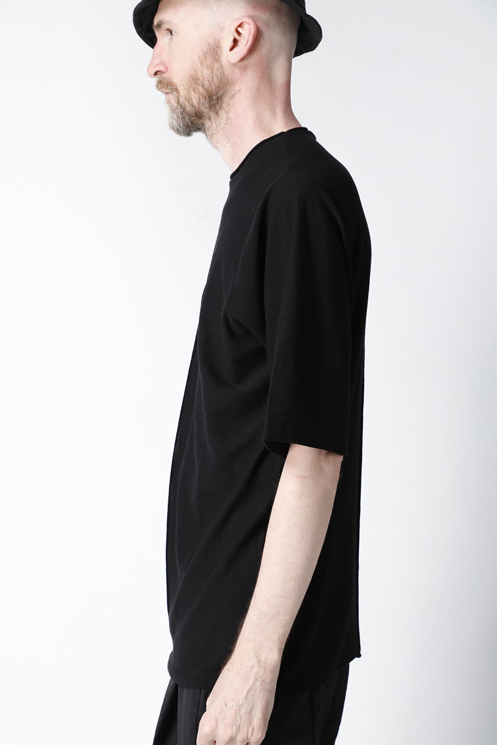Knit crewneck short sleeve high twist cotton Black