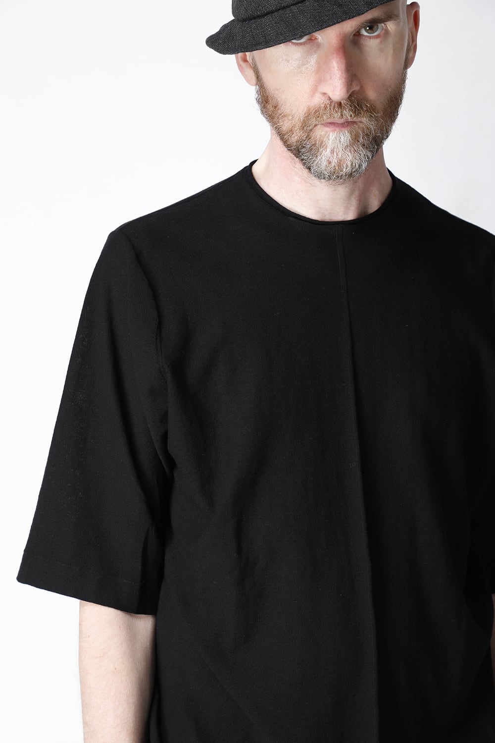 Knit crewneck short sleeve high twist cotton Black