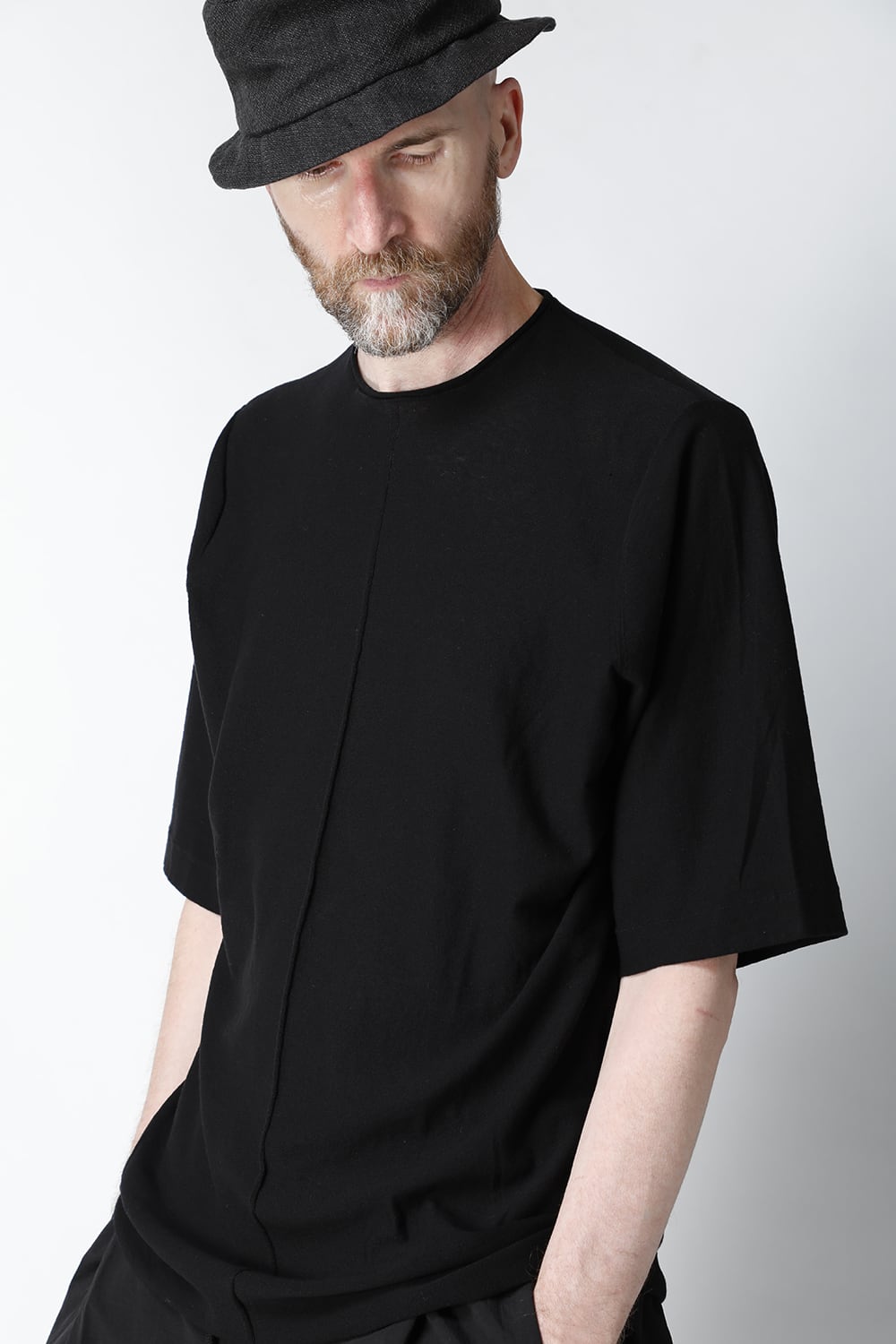 Knit crewneck short sleeve high twist cotton Black