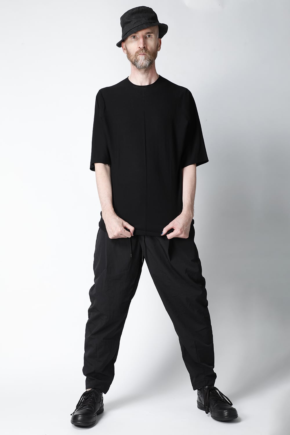 Knit crewneck short sleeve high twist cotton Black