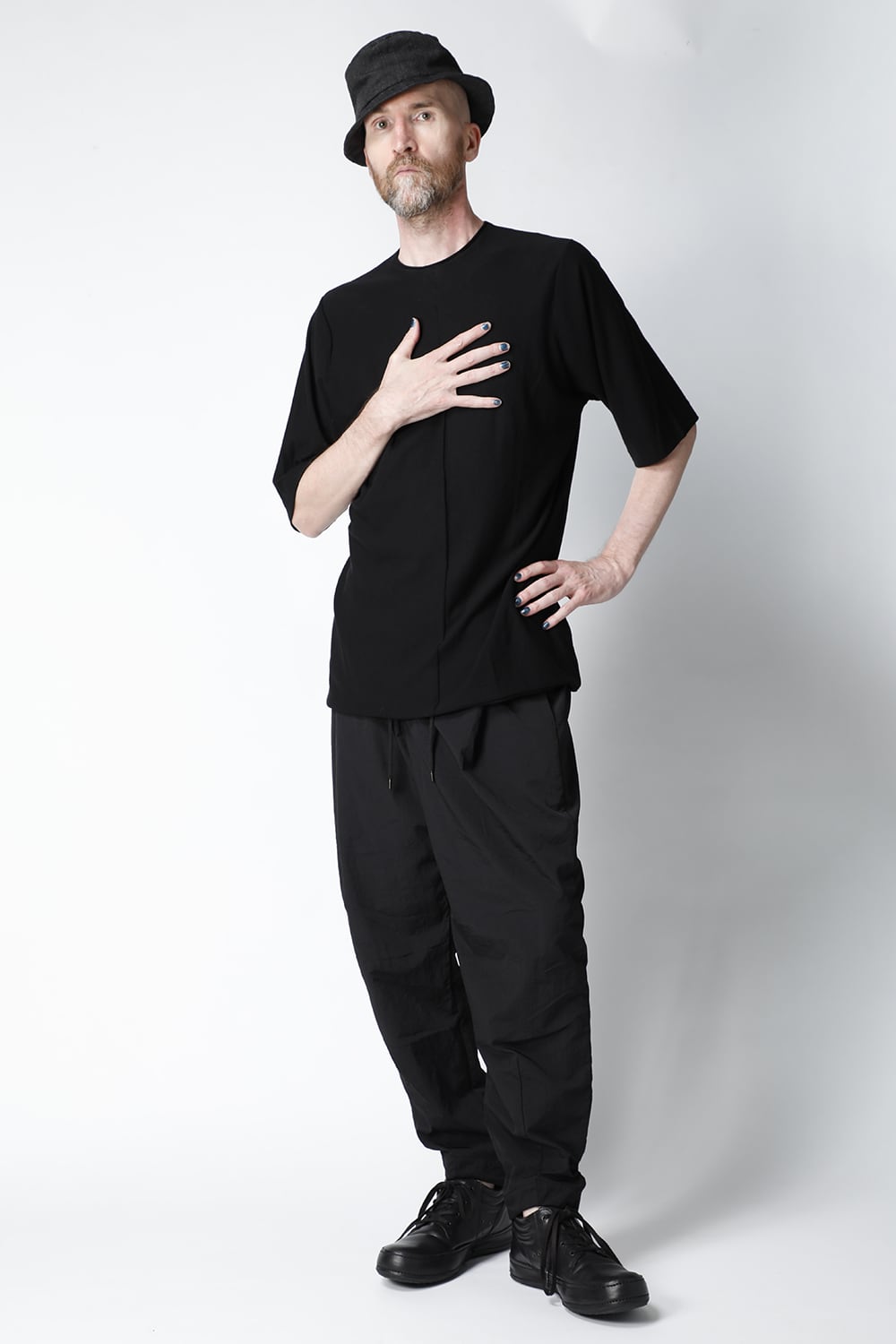 Knit crewneck short sleeve high twist cotton Black