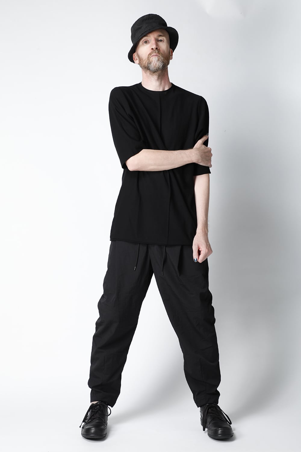 Knit crewneck short sleeve high twist cotton Black