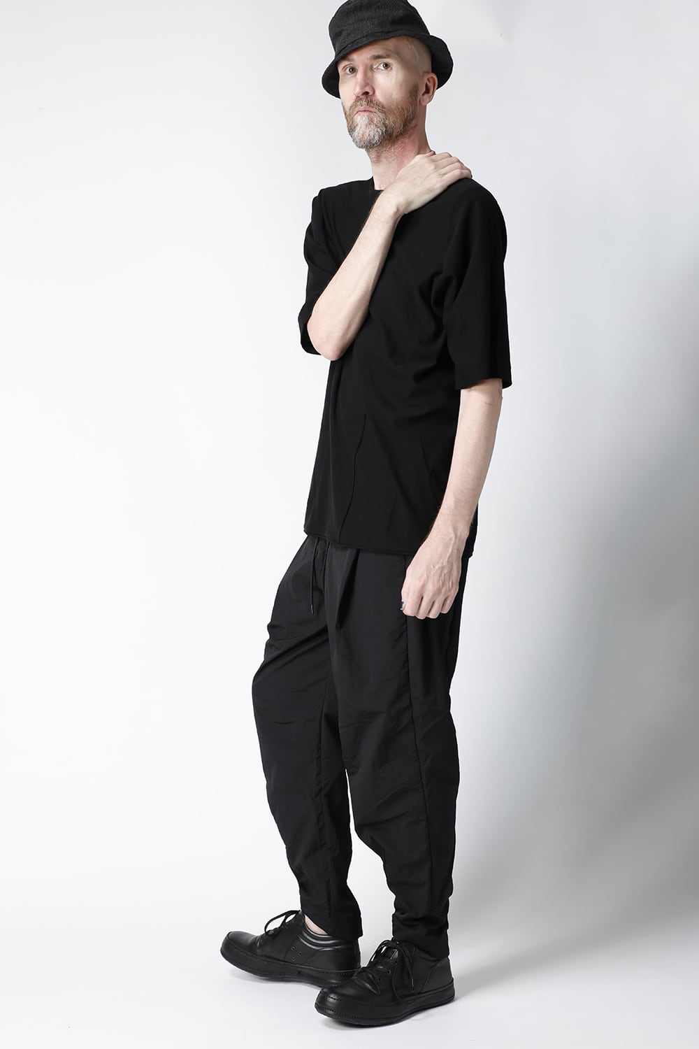 Knit crewneck short sleeve high twist cotton Black