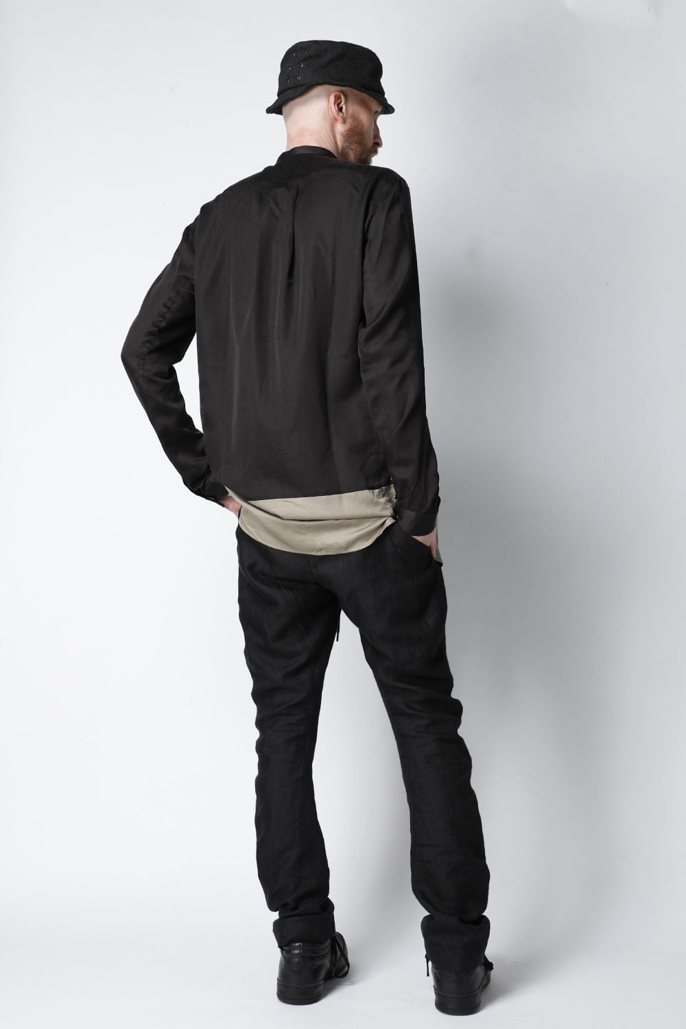 Shirt silk/wool satin sandblast finish Otter Gray Combi