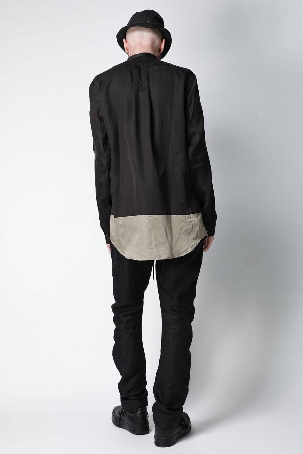 Shirt silk/wool satin sandblast finish Otter Gray Combi