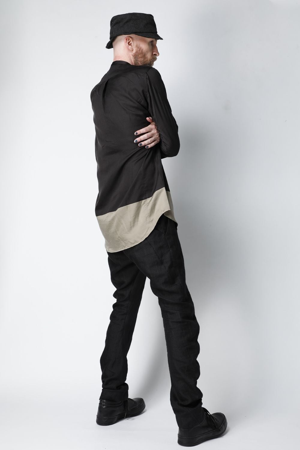 Shirt silk/wool satin sandblast finish Otter Gray Combi