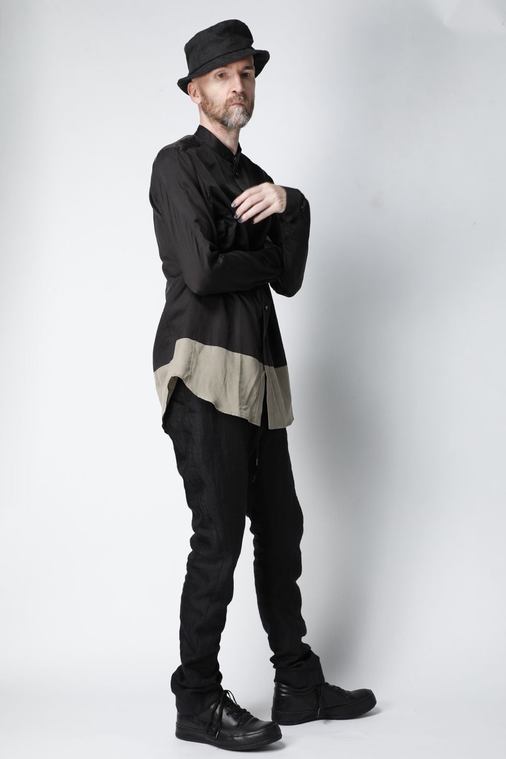 Shirt silk/wool satin sandblast finish Otter Gray Combi