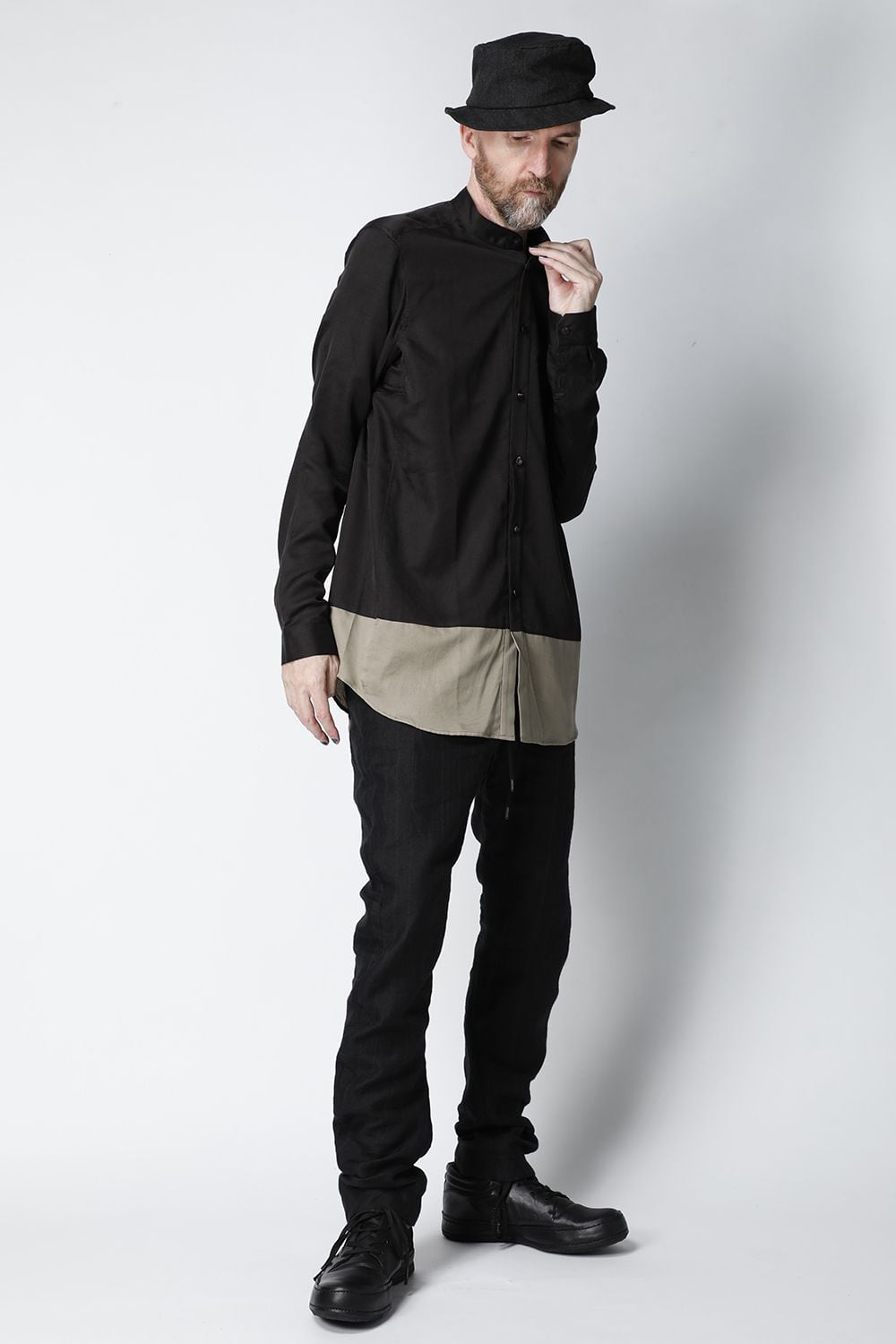 Shirt silk/wool satin sandblast finish Otter Gray Combi