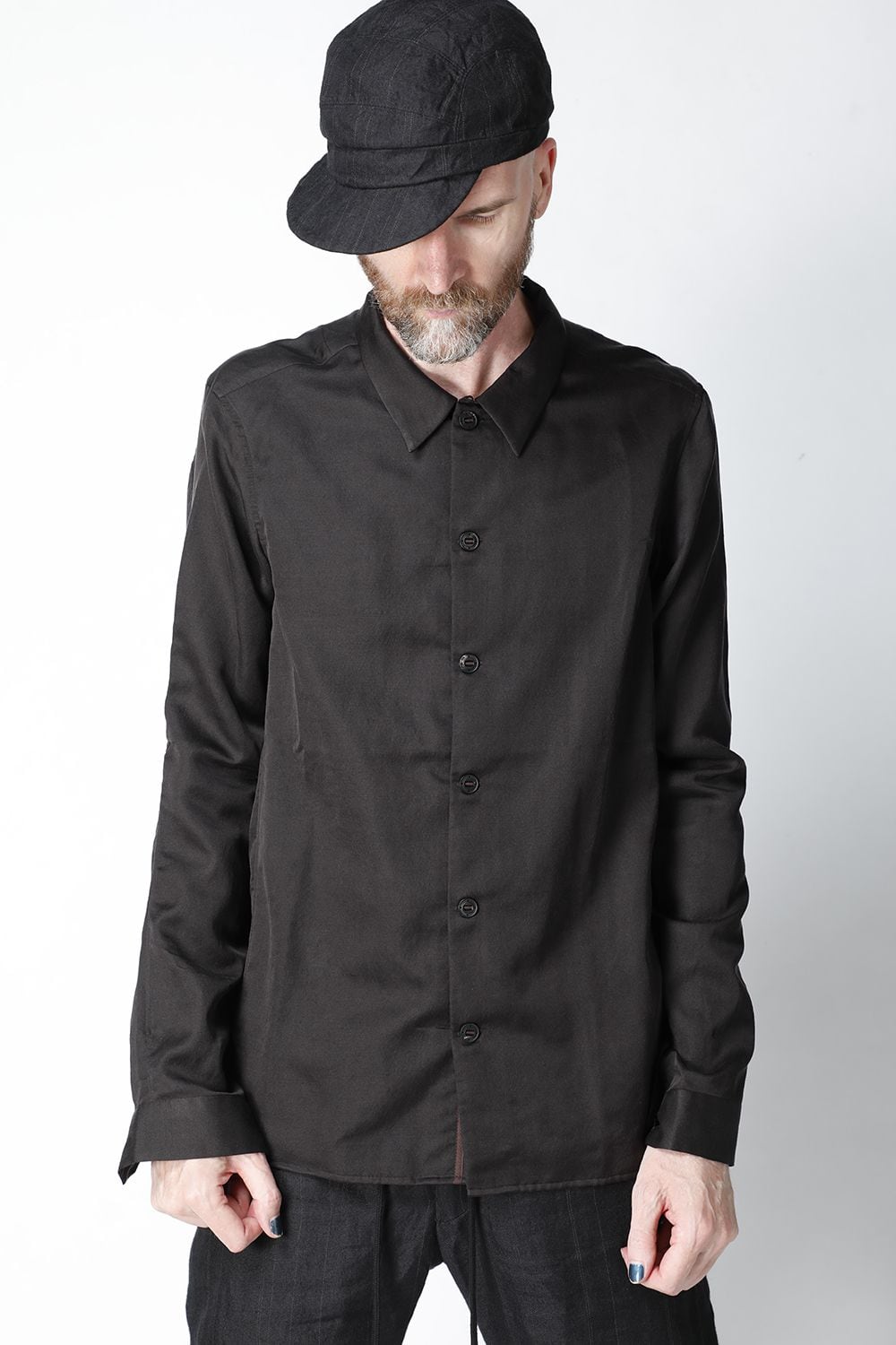 Shirt silk/wool satin sandblast finish Otter Gray