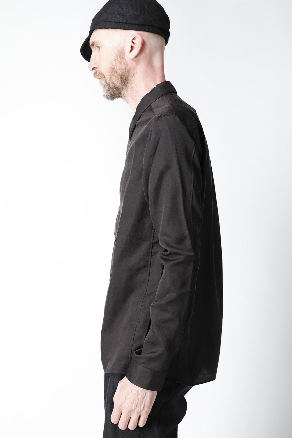 Shirt silk/wool satin sandblast finish Otter Gray