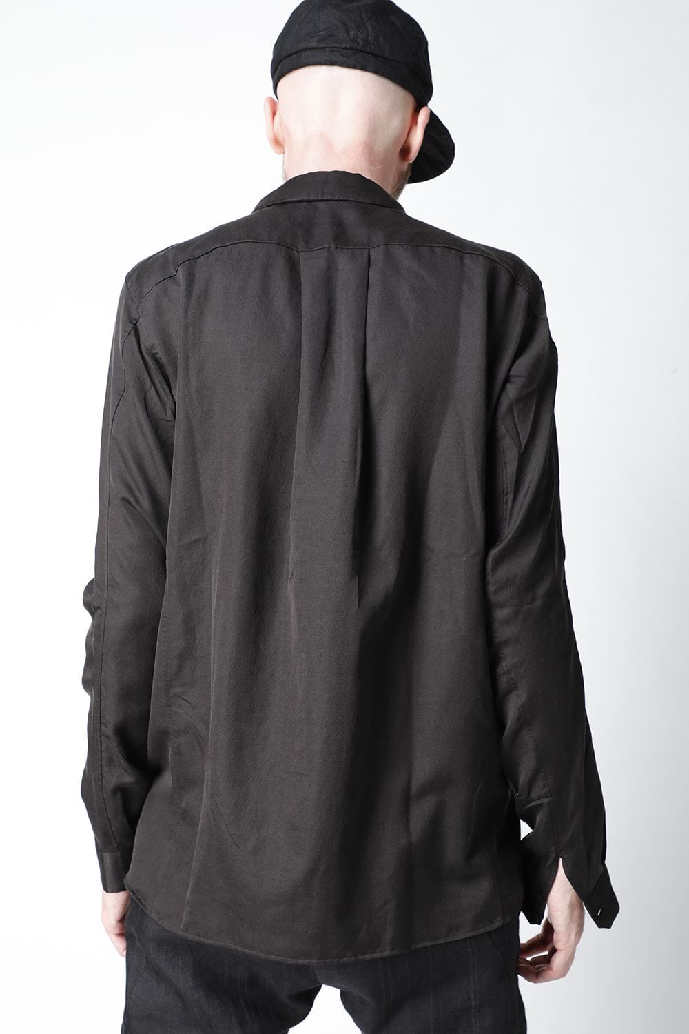 Shirt silk/wool satin sandblast finish Otter Gray