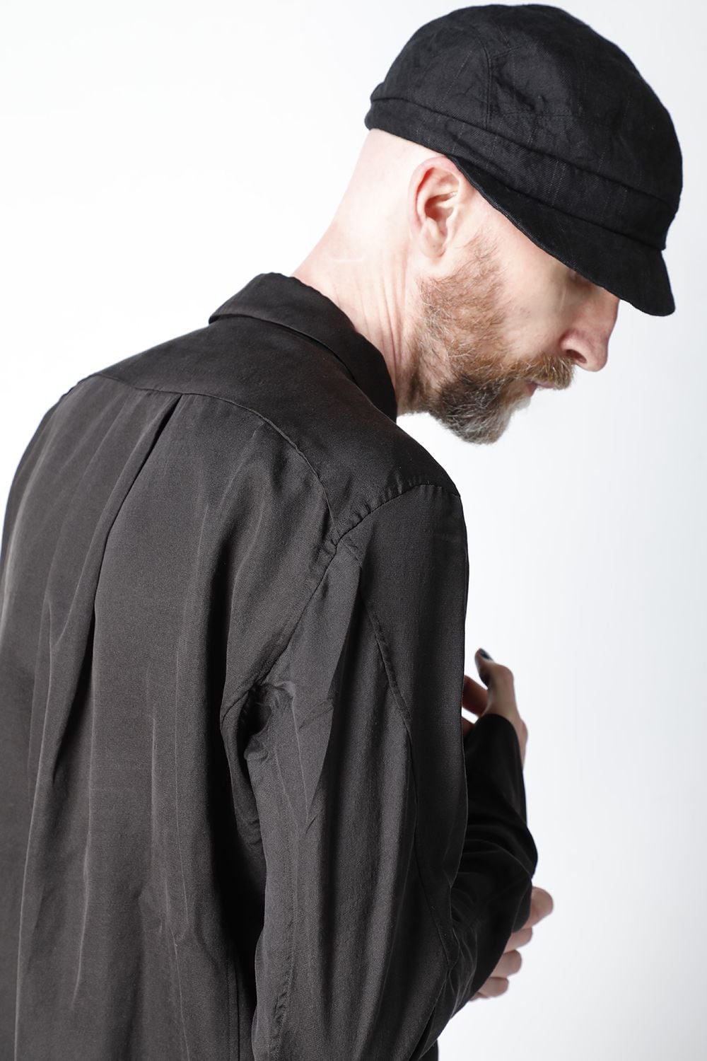 Shirt silk/wool satin sandblast finish Otter Gray