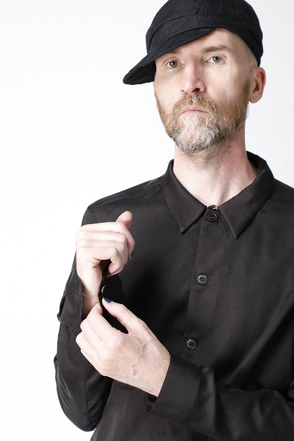 Shirt silk/wool satin sandblast finish Otter Gray