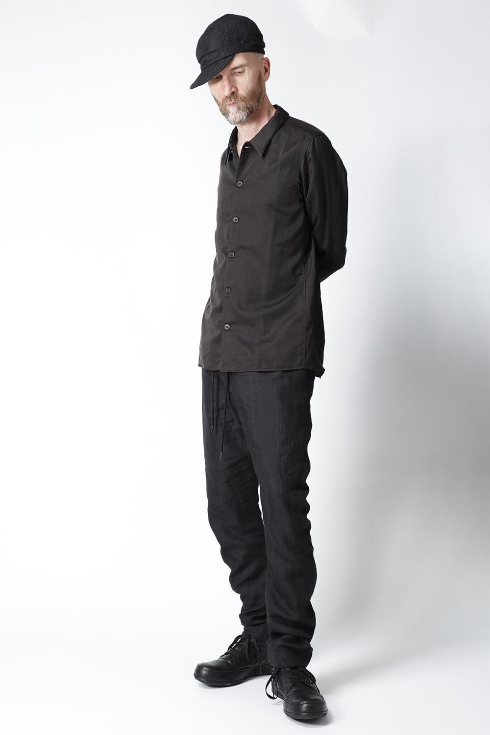 Shirt silk/wool satin sandblast finish Otter Gray