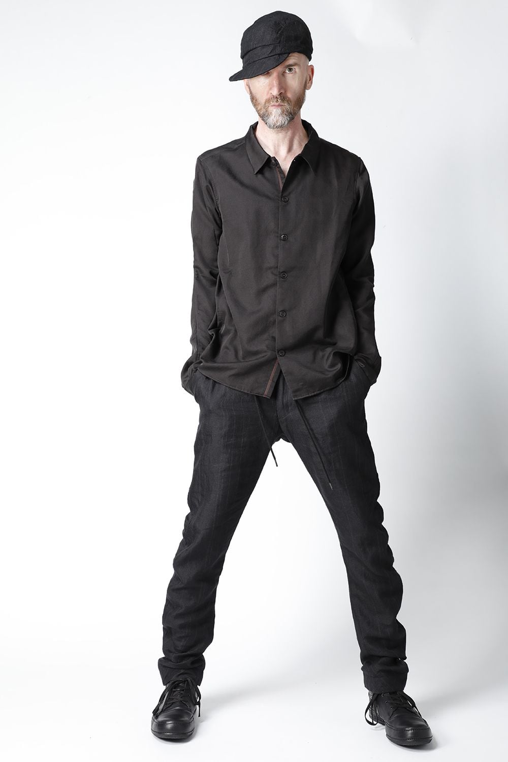 Shirt silk/wool satin sandblast finish Otter Gray