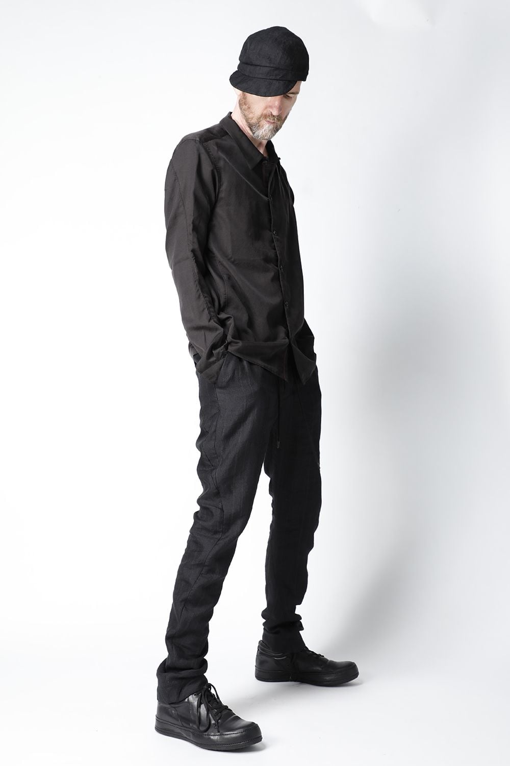 Shirt silk/wool satin sandblast finish Otter Gray