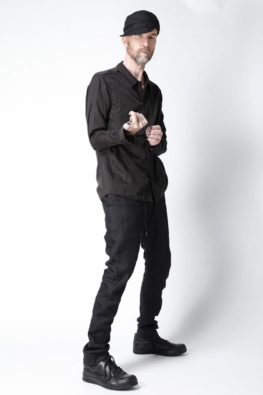 Shirt silk/wool satin sandblast finish Otter Gray