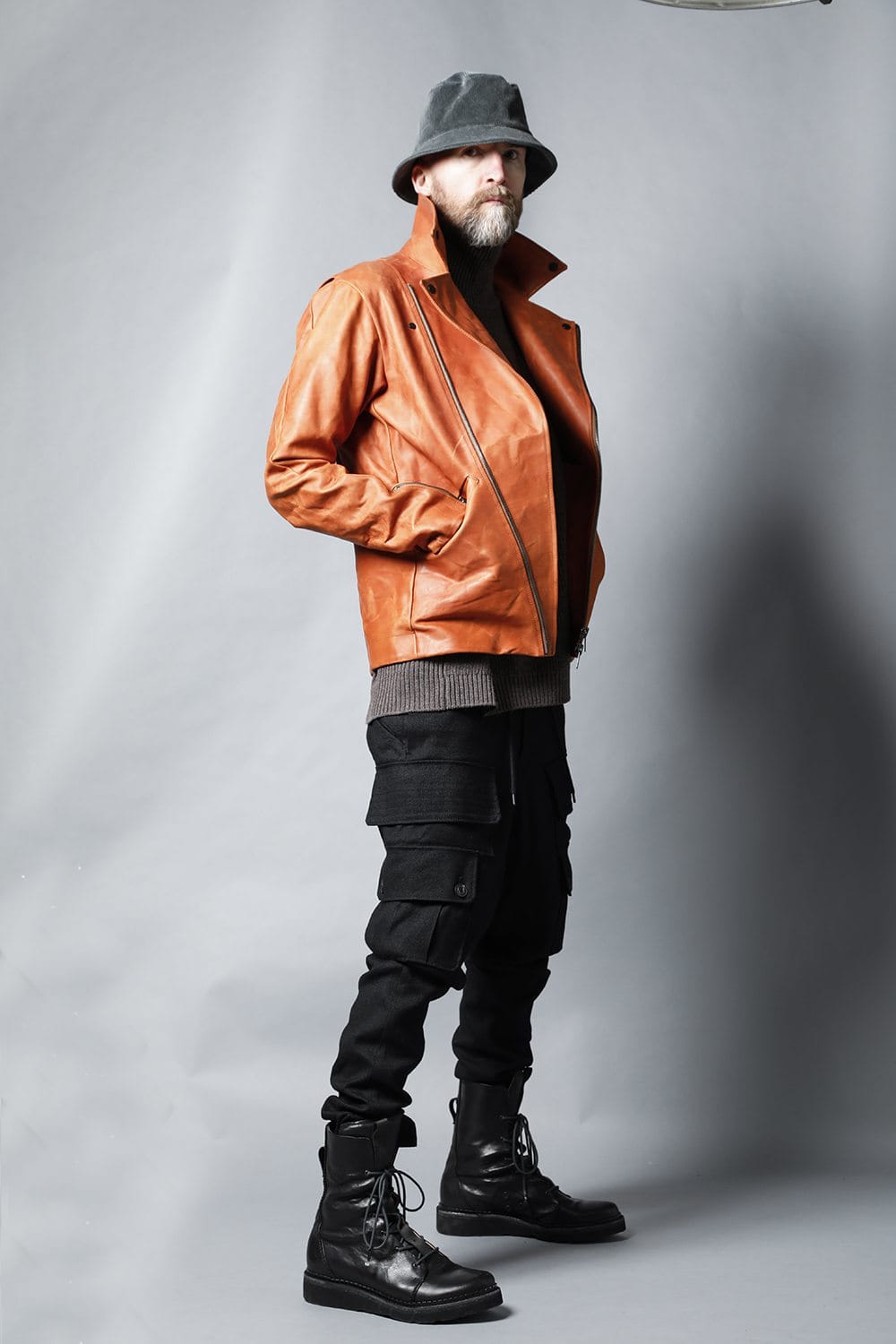 GUIDI Calf Leather Double Riders Jacket Antique