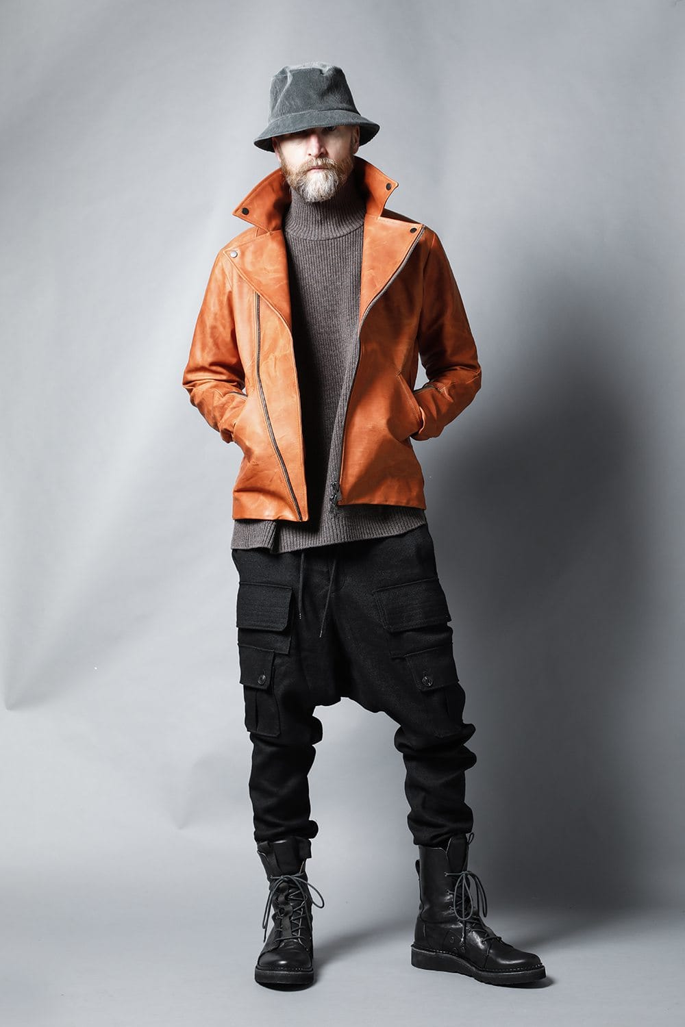 GUIDI Calf Leather Double Riders Jacket Antique