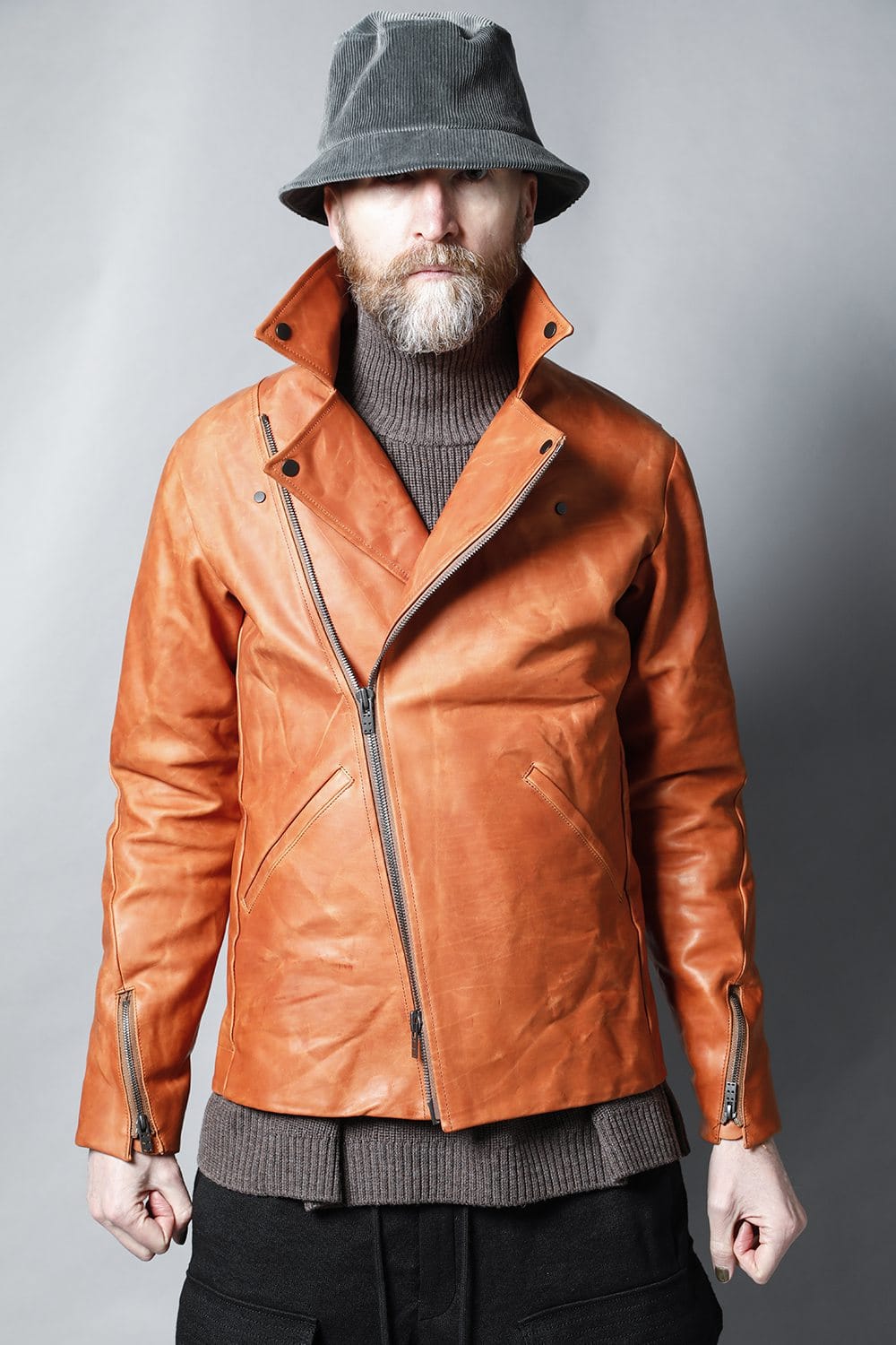 GUIDI Calf Leather Double Riders Jacket Antique