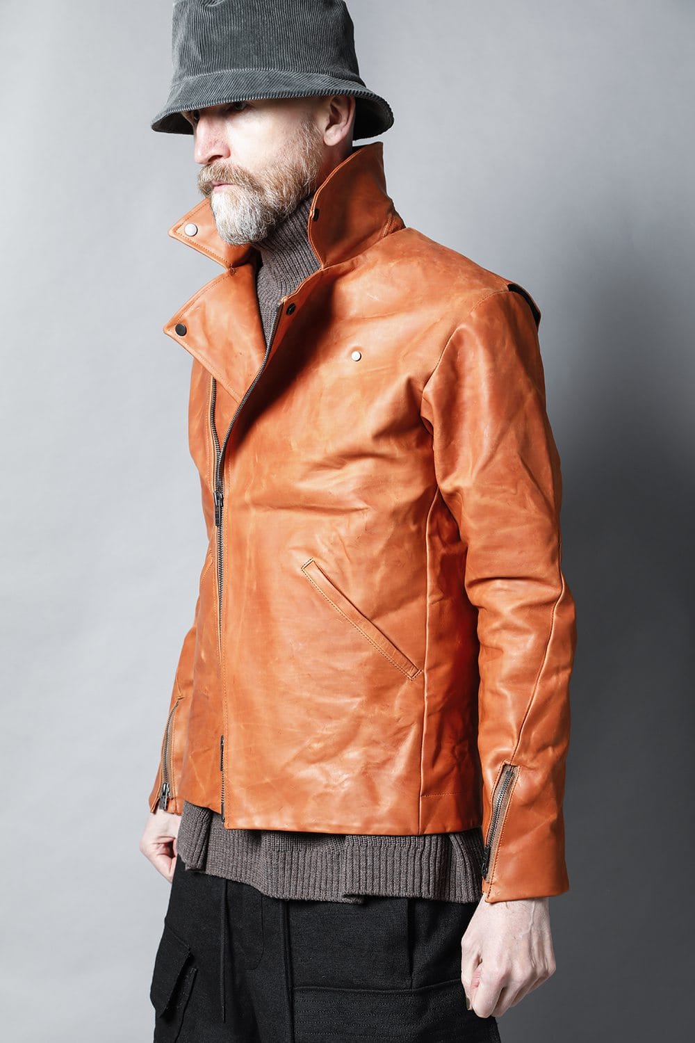GUIDI Calf Leather Double Riders Jacket Antique
