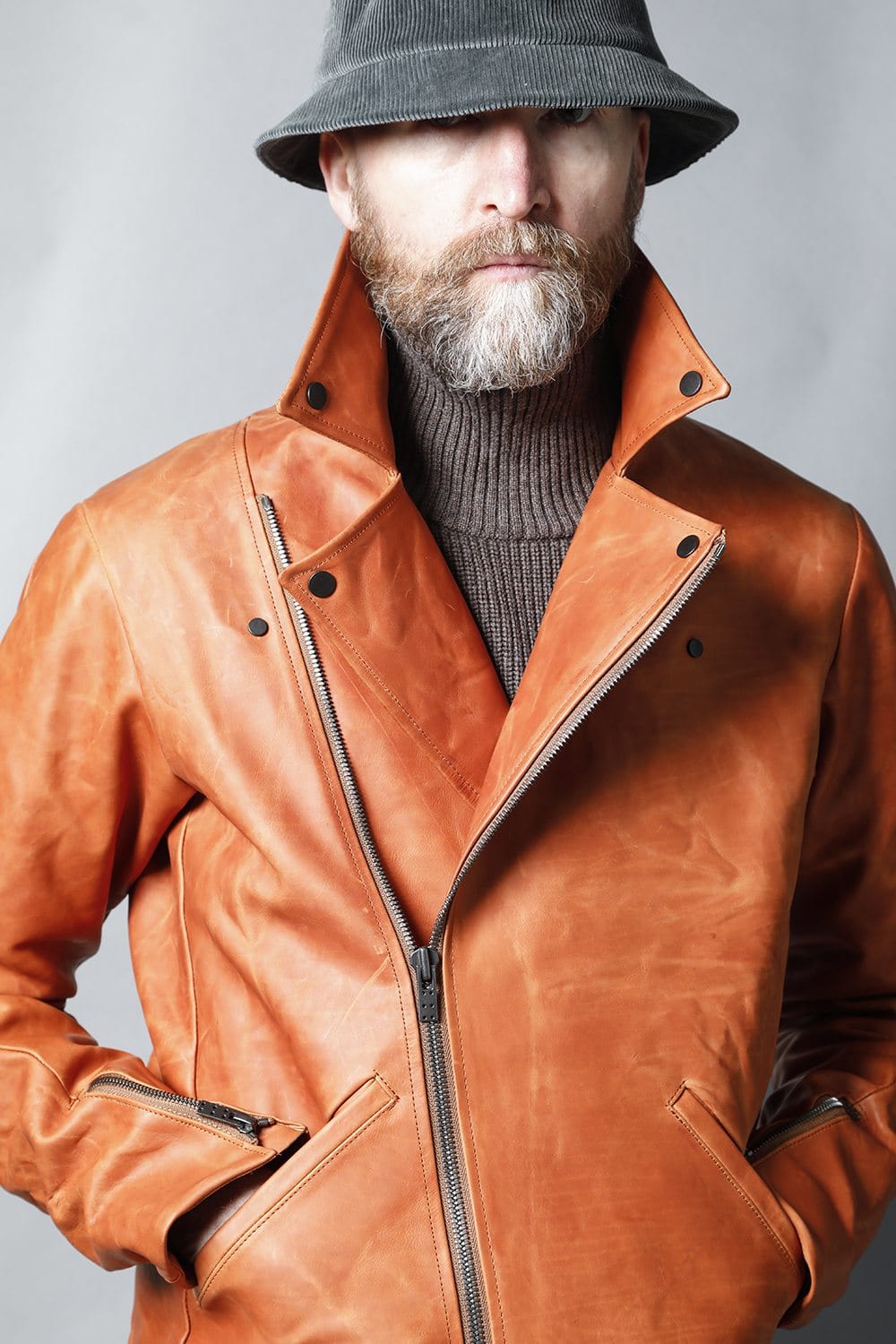 GUIDI Calf Leather Double Riders Jacket Antique