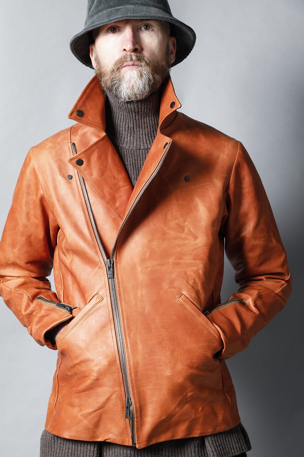 GUIDI Calf Leather Double Riders Jacket Antique