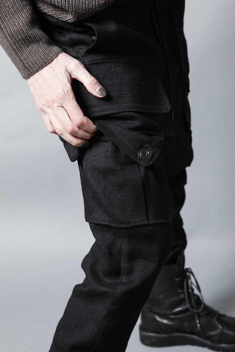 Cargo drop crotch pants Ramie high count