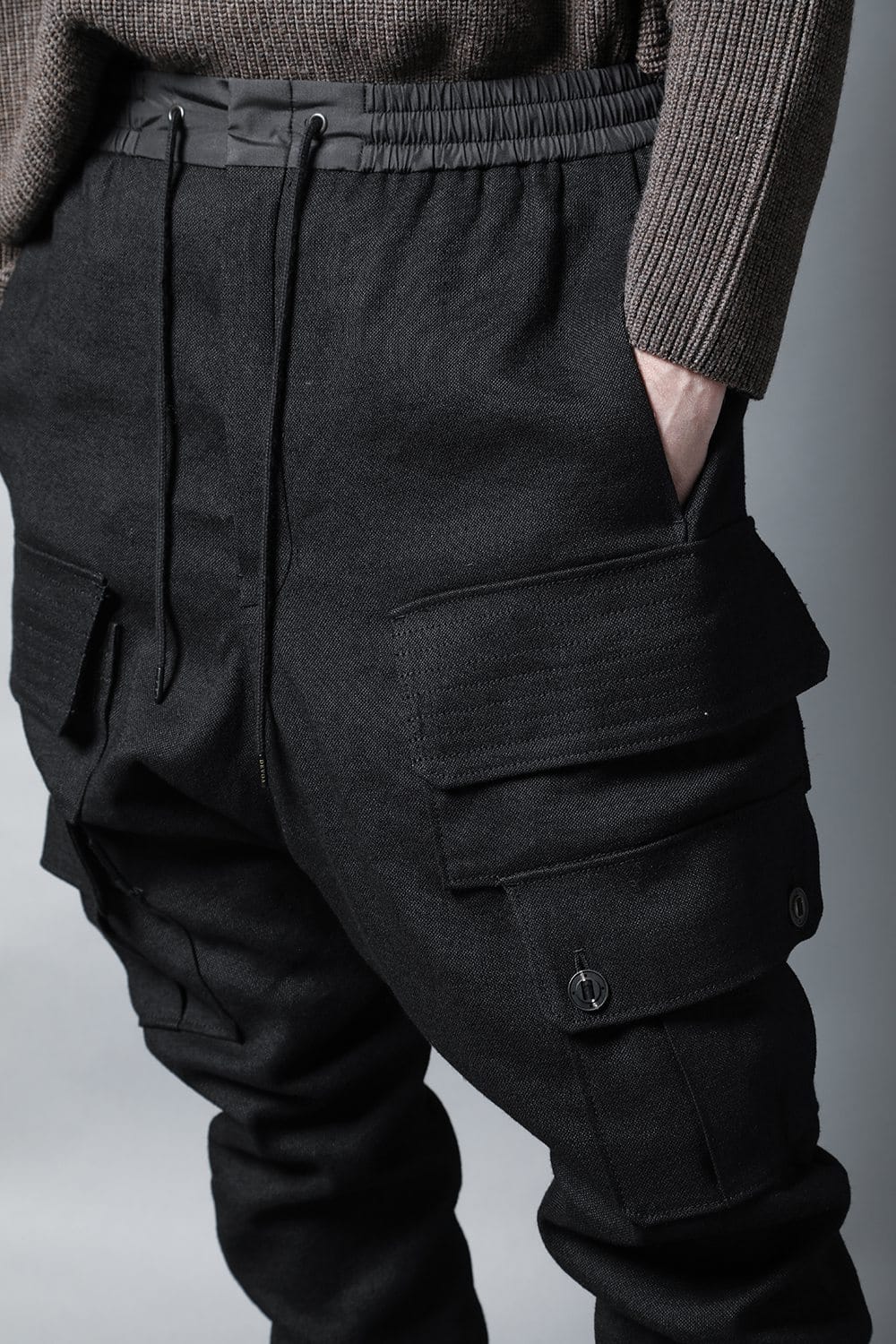 Cargo drop crotch pants Ramie high count