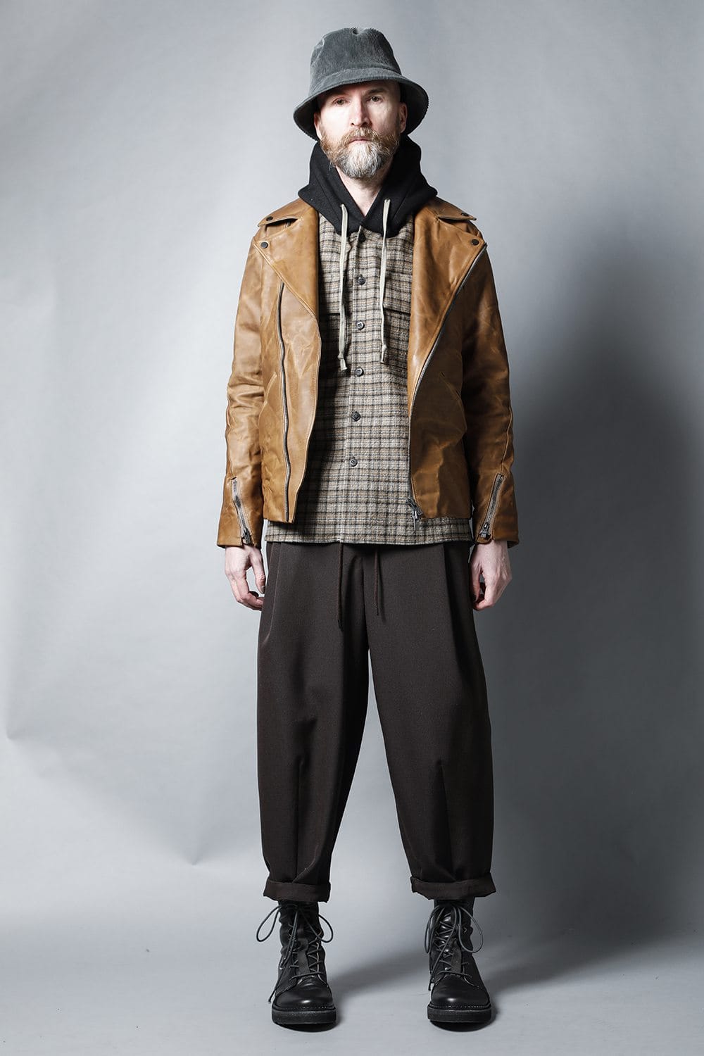 GUIDI Calf Leather Double Riders Jacket Beige