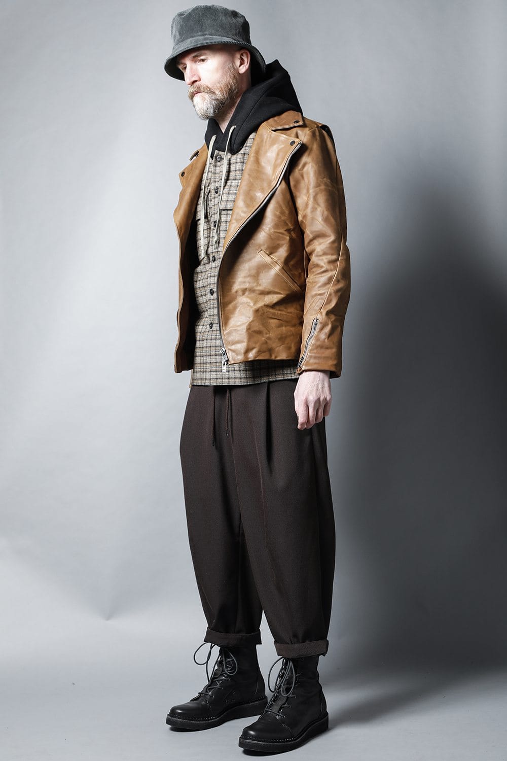 GUIDI Calf Leather Double Riders Jacket Beige