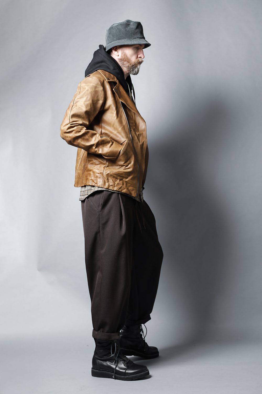 GUIDI Calf Leather Double Riders Jacket Beige