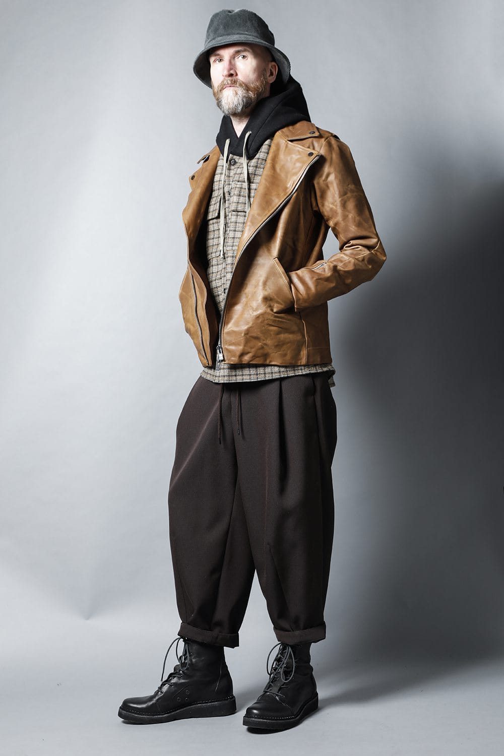 GUIDI Calf Leather Double Riders Jacket Beige