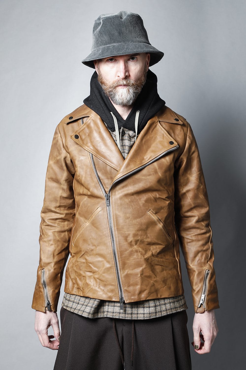 GUIDI Calf Leather Double Riders Jacket Beige