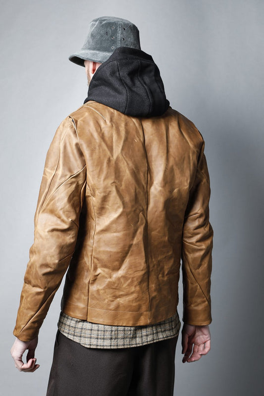 GUIDI Calf Leather Double Riders Jacket Beige