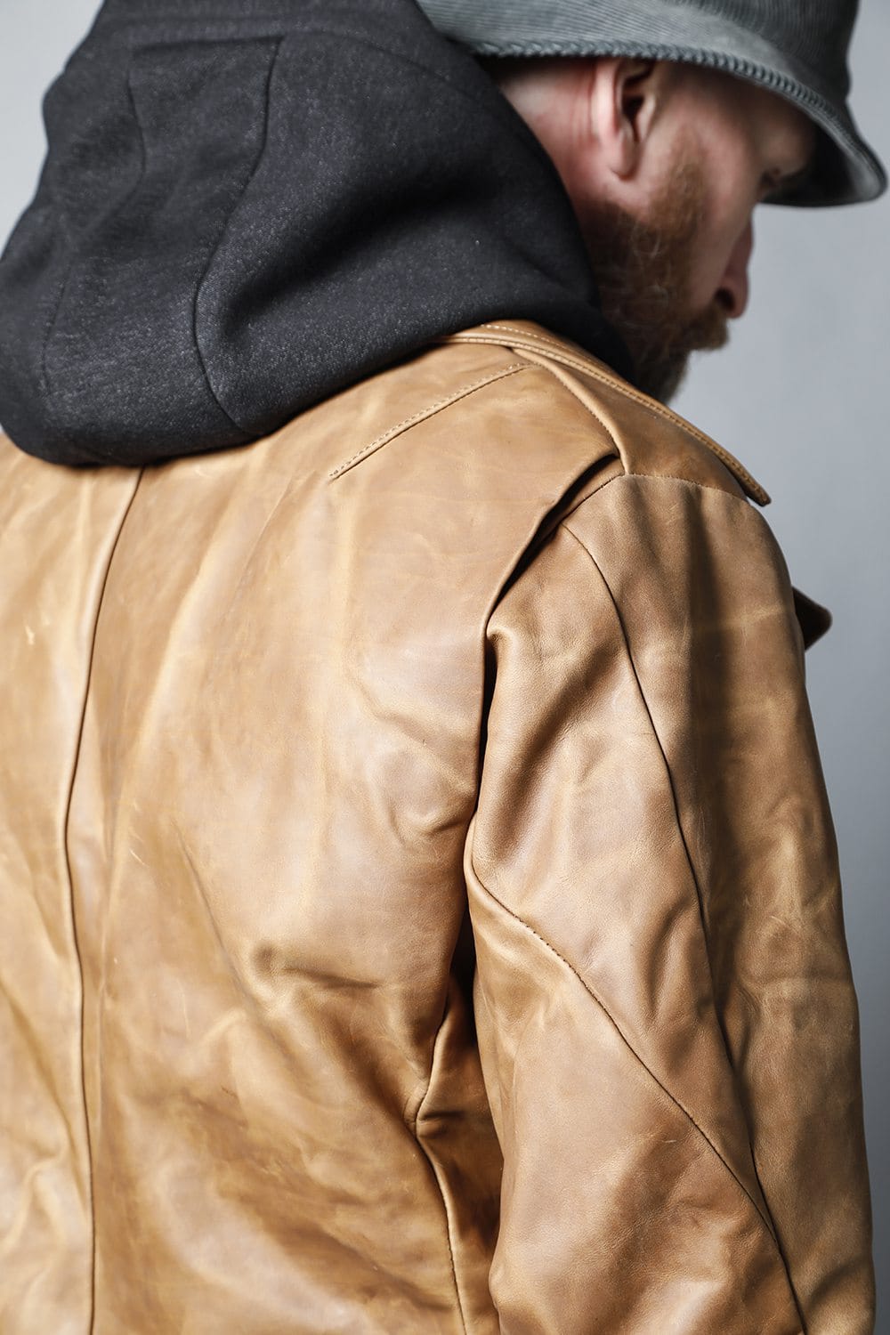 GUIDI Calf Leather Double Riders Jacket Beige