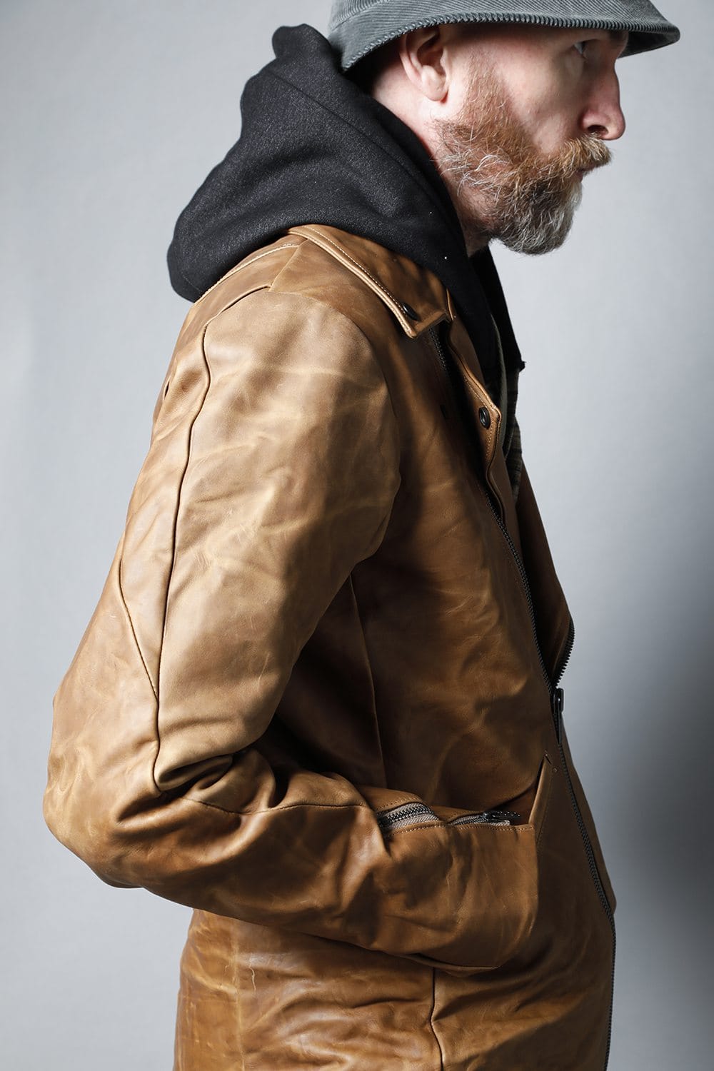 GUIDI Calf Leather Double Riders Jacket Beige