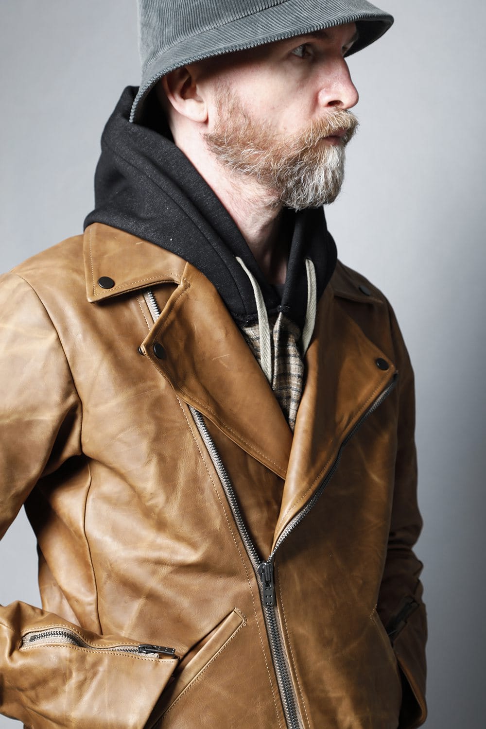 GUIDI Calf Leather Double Riders Jacket Beige