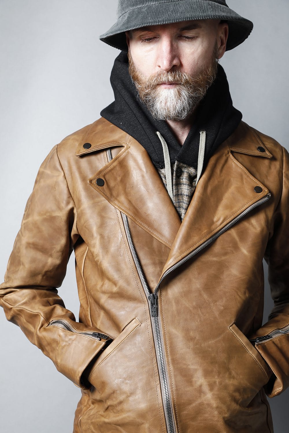 GUIDI Calf Leather Double Riders Jacket Beige