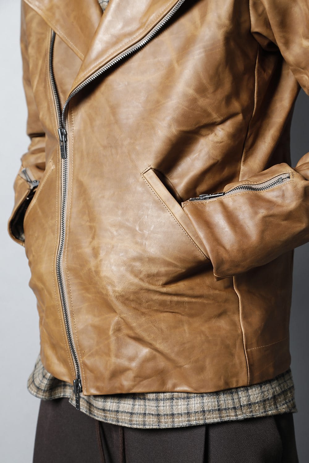 GUIDI Calf Leather Double Riders Jacket Beige