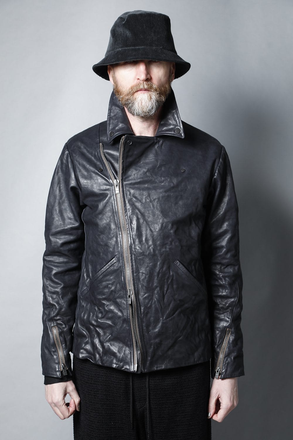 GUIDI Calf Leather Double Riders Jacket Dark Blue　