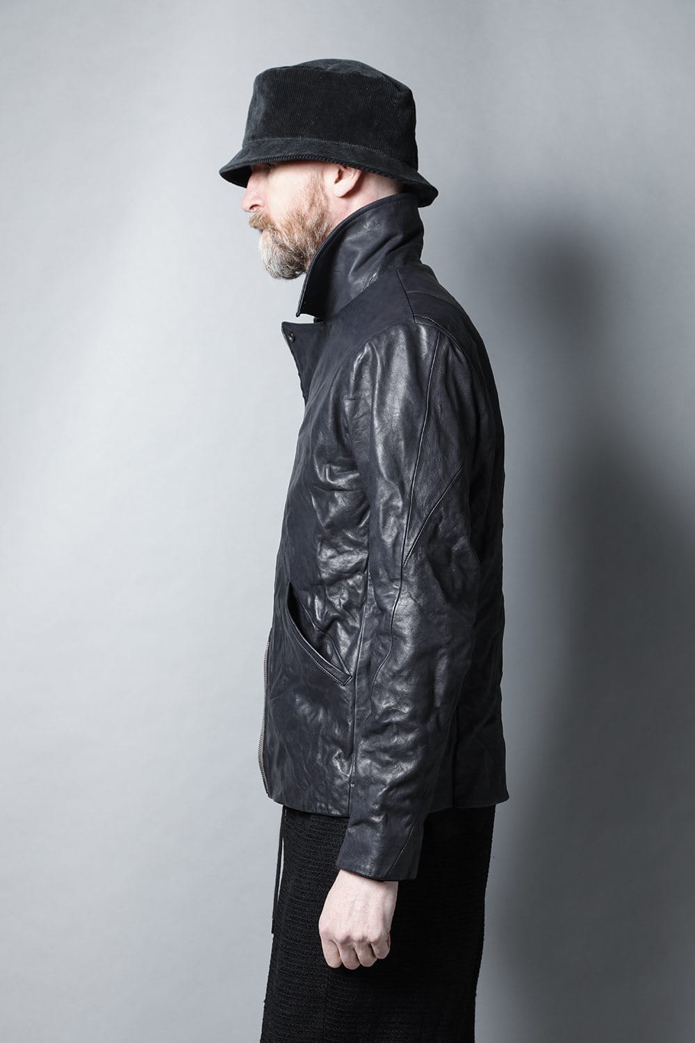 GUIDI Calf Leather Double Riders Jacket Dark Blue　