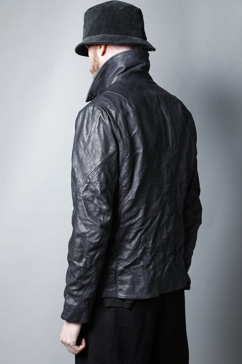 GUIDI Calf Leather Double Riders Jacket Dark Blue　