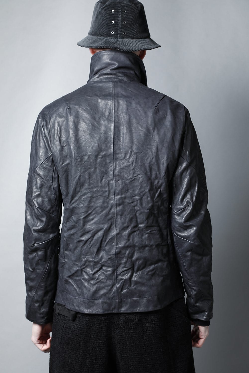 GUIDI Calf Leather Double Riders Jacket Dark Blue　