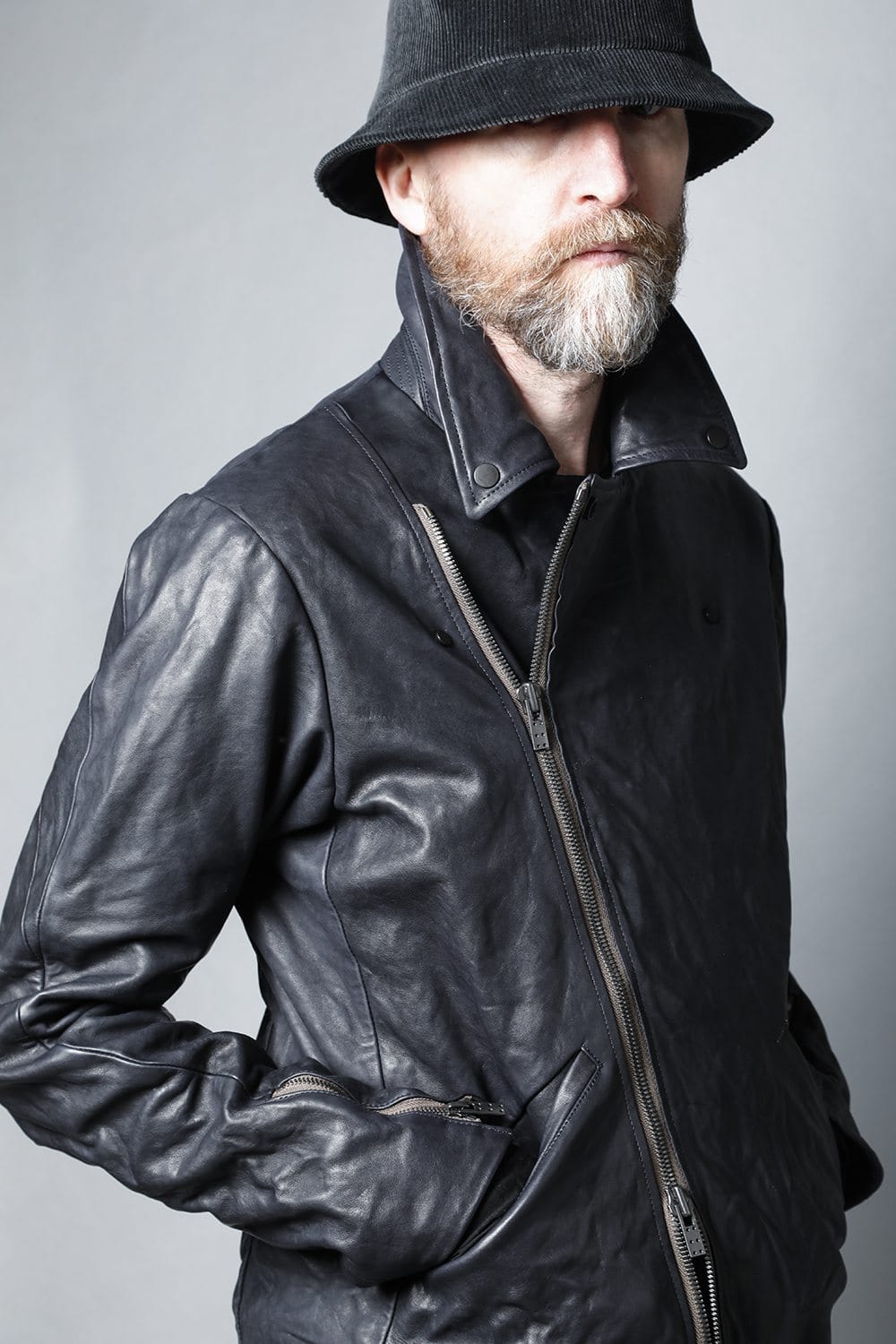 GUIDI Calf Leather Double Riders Jacket Dark Blue　