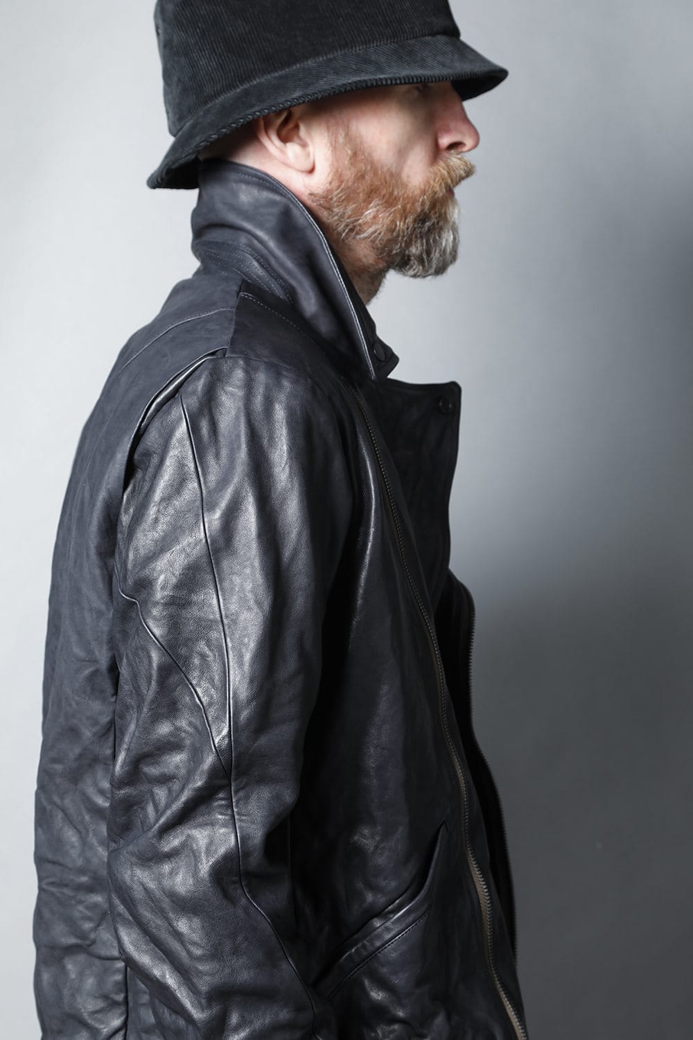 GUIDI Calf Leather Double Riders Jacket Dark Blue　