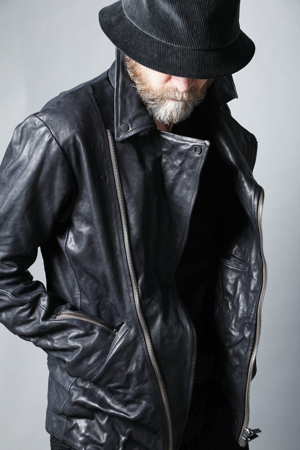 GUIDI Calf Leather Double Riders Jacket Dark Blue　