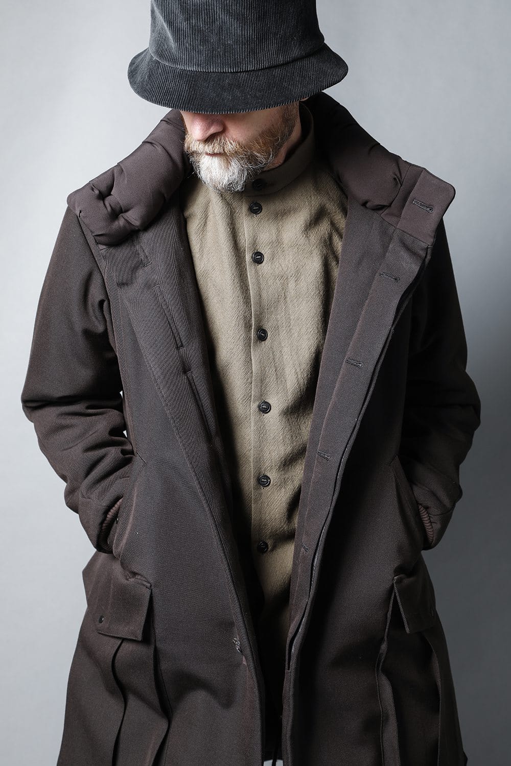 Padded Coat Structure Wool Gabardine