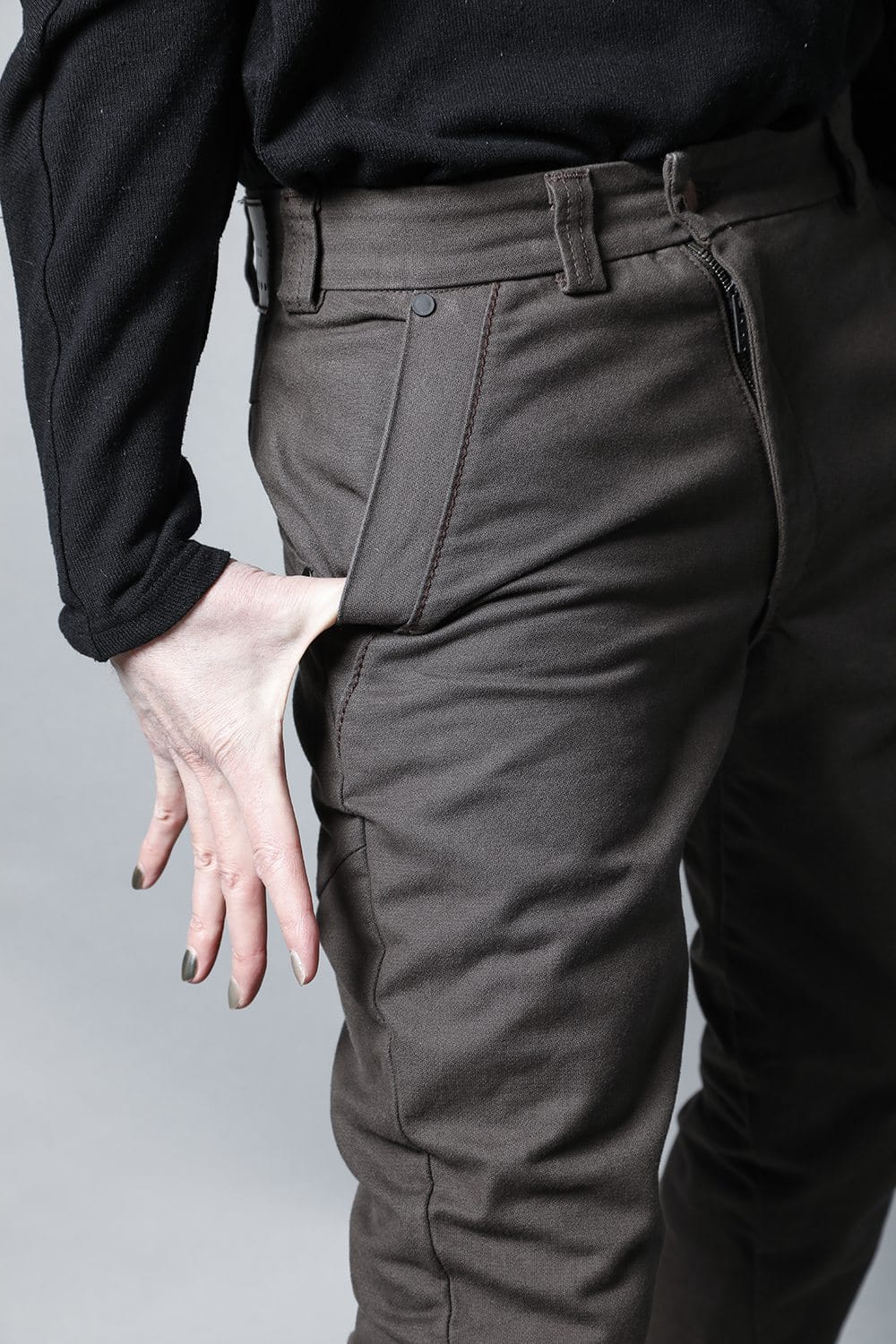 Slim pants Cavalry twill Garment wash Lava Stone