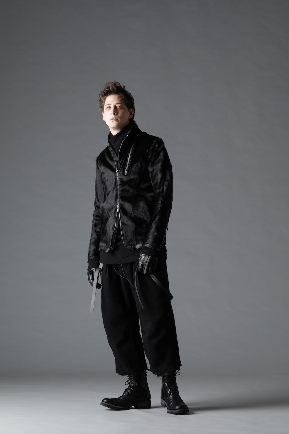 Hair Pony Leather High-Neck Jacket